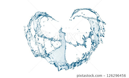 白色背景上抽象藍色波浪和飛濺的 3D 插圖 126296456