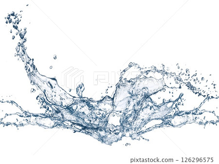 白色背景上抽象藍色波浪和飛濺的 3D 插圖 126296575