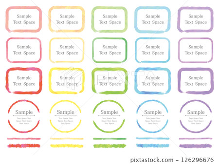 A set of three watercolor-style rectangles in five colors, as well as circles and lines 126296676