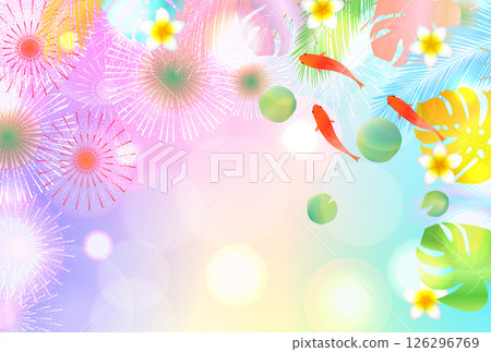 金魚煙火夏日風景背景 126296769