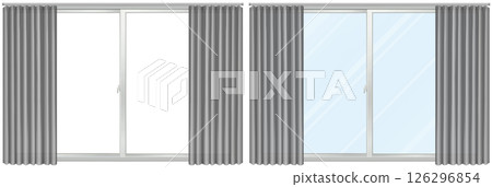 窗戶和灰色窗簾，2 件套 126296854