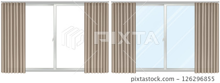 窗戶和米色窗簾，2 件套 126296855