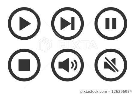 Video play stop volume control icon set black 126296984
