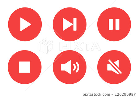 Video play stop volume control icon set red 126296987