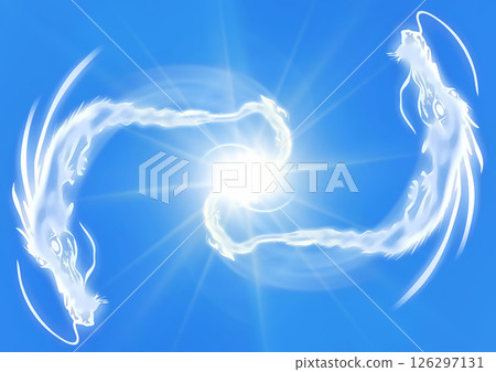 龍形雲朵在藍天中盤旋的 3D 插圖背景 126297131