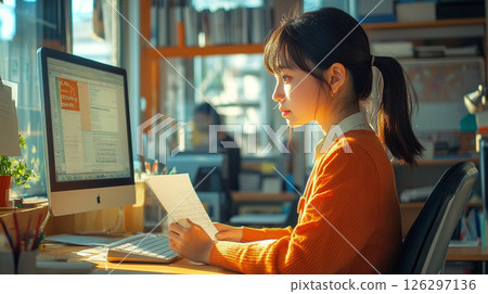 A woman working on a computer 126297136