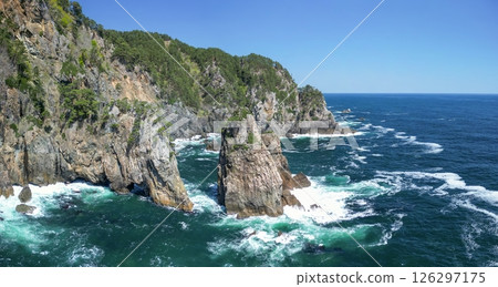 Aerial photography of Iwate Prefecture: Drone captures cliffs of Kitayamazaki, Iwate Prefecture, Tanohata Village Aerial photography of Iwate Prefecture: Drone captures cliffs of Kitayamazaki, Iwate Prefecture, Tanohata Village 126297175