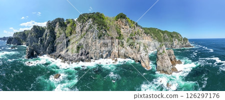 Aerial photography of Iwate Prefecture: Drone captures cliffs of Kitayamazaki, Iwate Prefecture, Tanohata Village 126297176