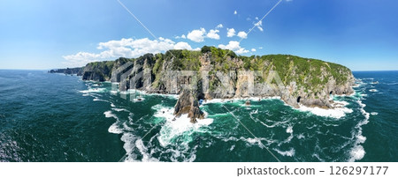 Aerial photography of Iwate Prefecture: Drone captures cliffs of Kitayamazaki, Iwate Prefecture, Tanohata Village 126297177