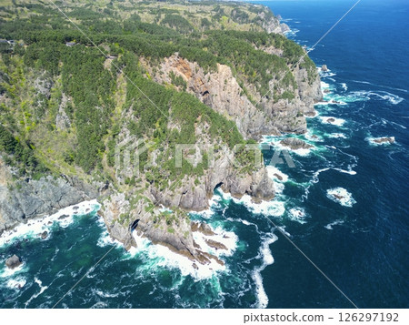 Aerial photography of Iwate Prefecture: Drone captures cliffs of Kitayamazaki, Iwate Prefecture, Tanohata Village Aerial photography of Iwate Prefecture: Drone captures cliffs of Kitayamazaki, Iwate Prefecture, Tanohata Village 126297192