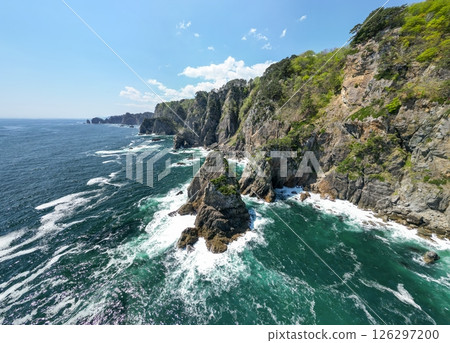 Aerial photography of Iwate Prefecture: Drone captures cliffs of Kitayamazaki, Iwate Prefecture, Tanohata Village 126297200