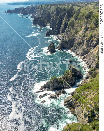 Aerial photography of Iwate Prefecture: Drone captures cliffs of Kitayamazaki, Iwate Prefecture, Tanohata Village Aerial photography of Iwate Prefecture: Drone captures cliffs of Kitayamazaki, Iwate Prefecture, Tanohata Village 126297208