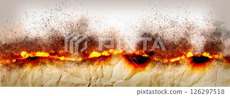 燒焦和燃燒的舊紙的 3D 插圖背景 126297518