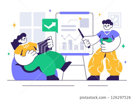 Vector illustration of a Coworking Business Featuring Colleagues Talking, Meeting, and Working Together in an Office Company Environment Background Vector illustration of a Coworking Business Featuring Colleagues Talking, Meeting, and Working Together in an Office Company Environment Background 126297526