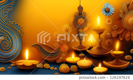 Vibrant Floral and Diyas Decor for Diwali Celebration Vibrant Floral and Diyas Decor for Diwali Celebration 126297628