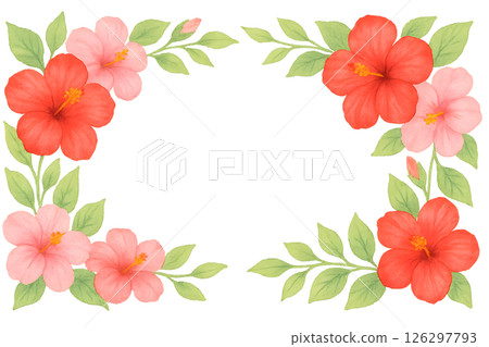 Watercolor hibiscus frame cutout background 126297793