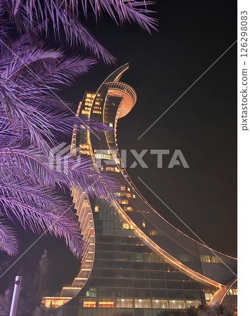 Crescent Tower Lusail at night 126298083