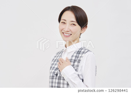 Female office worker, smiling, trust, portrait, white background, looking at camera 126298441