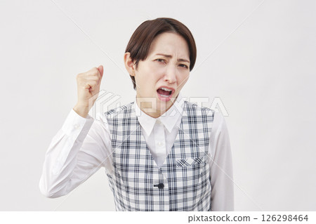 Female office worker angry white background 126298464