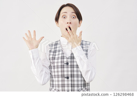 Female office worker surprised white background 126298468