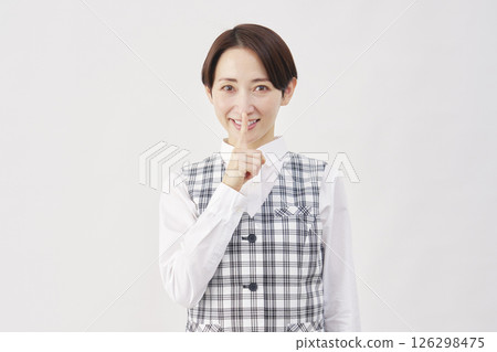 Female office worker secret gesture white background Female office worker secret gesture white background 126298475