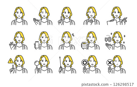 針對中年女性顧問的商業偶像臉部表情集 126298517