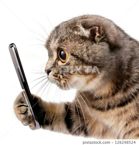 驚訝的貓拿著智慧型手機 驚訝的貓拿著智慧型手機 126298524