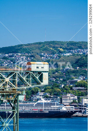 Passenger ship arriving at Nagasaki Port (Azamara Pursuit) Giant cantilever crane [Nagasaki City] 126299064