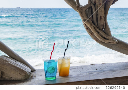 Image of seaside scenery and tropical drinks Image of seaside scenery and tropical drinks 126299140