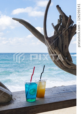 Image of seaside scenery and tropical drinks Image of seaside scenery and tropical drinks 126299141