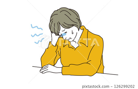 Illustration material of a middle-aged woman suffering from a headache 126299202