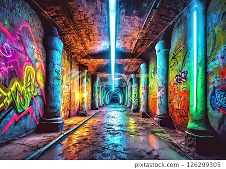 彩色地下通道 3d 插圖背景 126299305