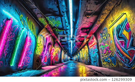 彩色地下通道 3d 插圖背景 126299309