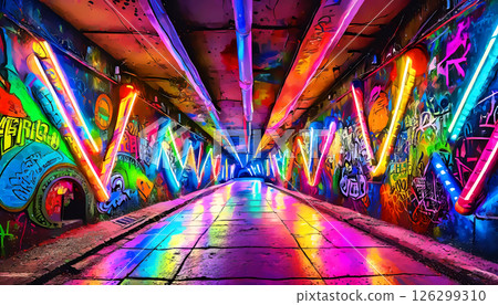 彩色地下通道 3d 插圖背景 126299310
