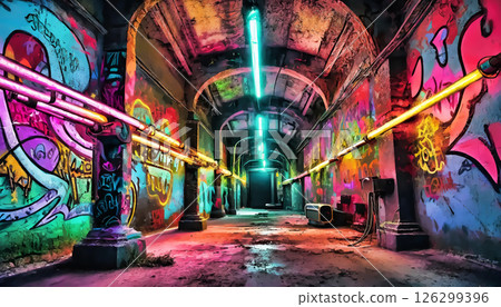 彩色裝飾的地下通道 3D 插圖背景 126299396