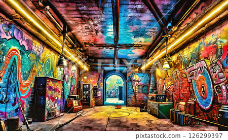 彩色裝飾的地下通道 3D 插圖背景 126299397