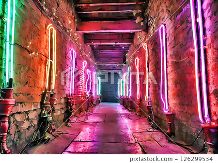 3d illustration background of illuminated retro corridor 126299534