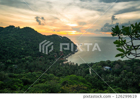 Sunrise view from the mountains on the island 126299619