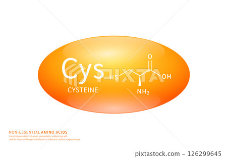 Non essential amino acids cysteine orange ellipse form with chemical structure on white background. For design supplement for the body and muscles. Medical Science. Vector EPS10. 126299645