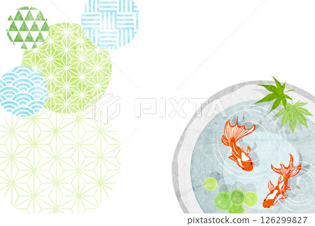 夏季賀卡,橫向,日式,金魚,可愛,插圖,背景,夏天 夏季賀卡,橫向,日式,金魚,可愛,插圖,背景,夏天 126299827