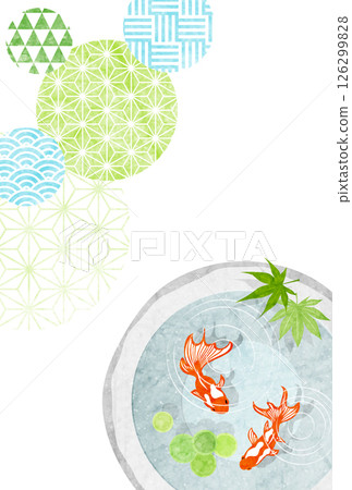 夏季賀卡，垂直，日式，金魚，可愛，插圖，背景，夏天 126299828