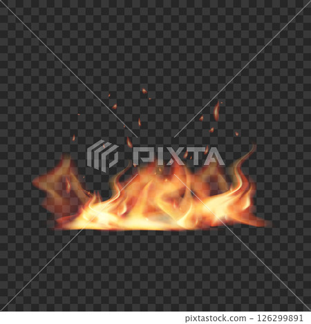 Realistic Burning Fire Flames with Sparks on Transparent Background. Vector Realistic Burning Fire Flames with Sparks on Transparent Background. Vector 126299891