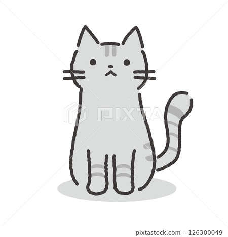 Illustration of a cat sitting facing forward 126300049