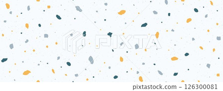Light blue Terrazzo seamless pattern. Repeating granite stone texture. Color Italian mosaic surface design for paving, floor tile swatch, decoration. Vector repeated Venetian marble background concept 126300081