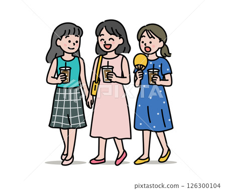 Summer girls' get-together at a cafe 126300104