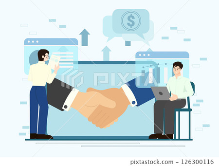 B2B agreement signing with financial analysis. Vector illustration B2B agreement signing with financial analysis. Vector illustration 126300116