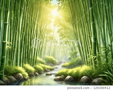Stream running through a bamboo forest-2 126300412