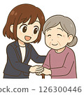 一位身穿西裝、雙臂交叉的女士正在照顧一位老人 126300446
