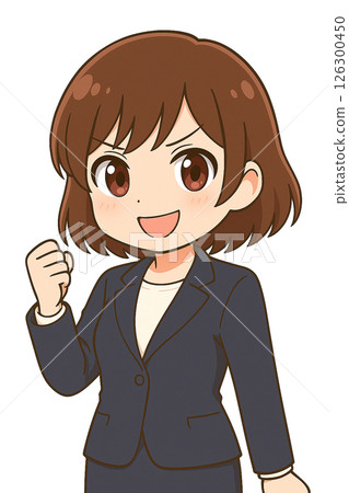 An enthusiastic woman in a suit, working hard at job hunting 126300450