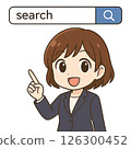 公司接待處的一位女士指著搜尋視窗或搜尋欄 126300452